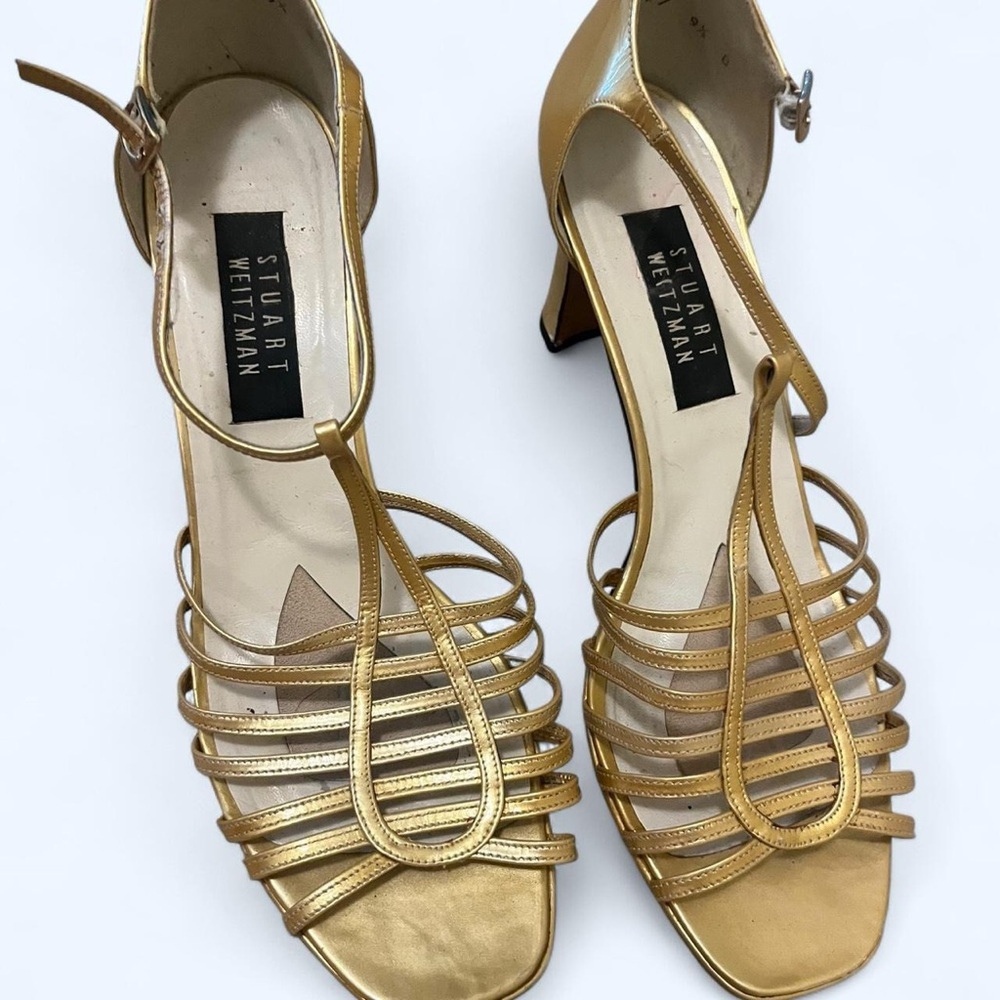 Stuart Weitzman Metallic Gold Strappy Heels